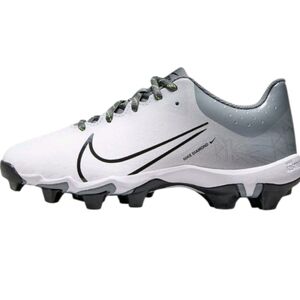Nike Kids Hyperdiamond 4 Keystone White and Gray Softball Baseball Cleats 10C